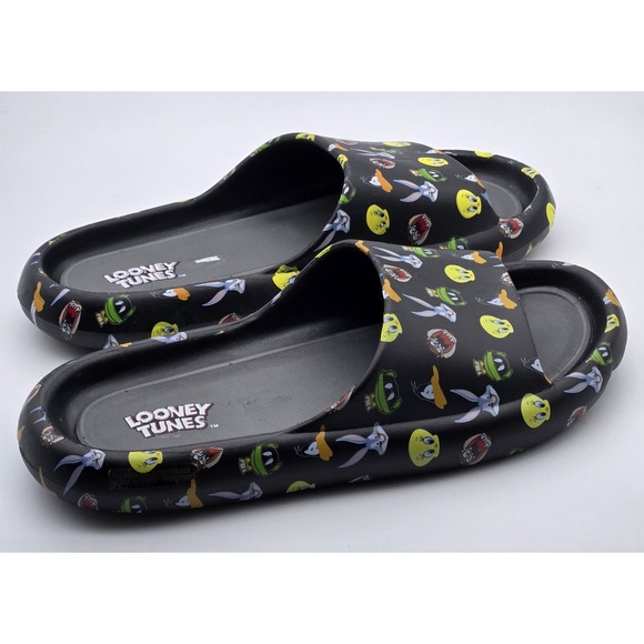 Ground Up Looney Tunes Flip Flops Mens 13 Black Cartoon Character Slide Sandals - Picture 3 of 10
